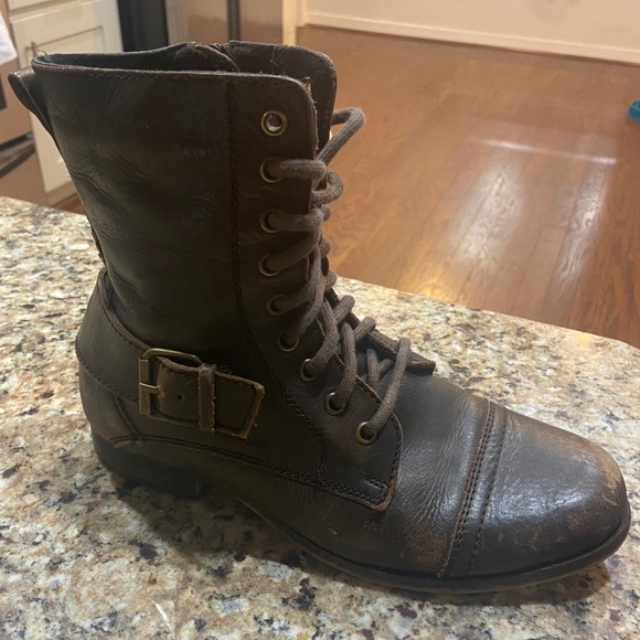 brown leather BX by Bronx combat boots - Picture 2 of 2